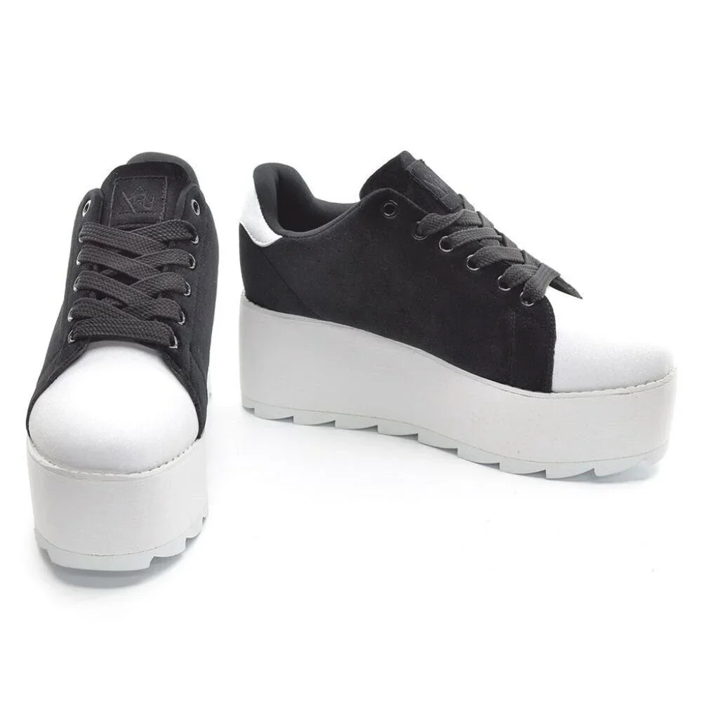 YRU Lala Black Velvet Platform Sneakers 10 / 41 New